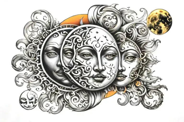 Sun And Moon With Faces