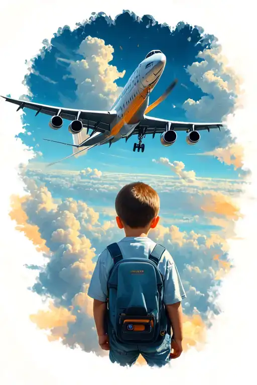 Little Boy Watching Airplane Fly Away