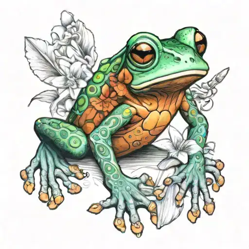 Taino Coqui Frog With Flower Bouquet