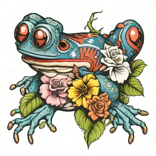 Puerto Rican Flag Taino Coqui Frog With Rose Bouquet Wrapped