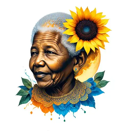 Mandela With Sunflower And Moon