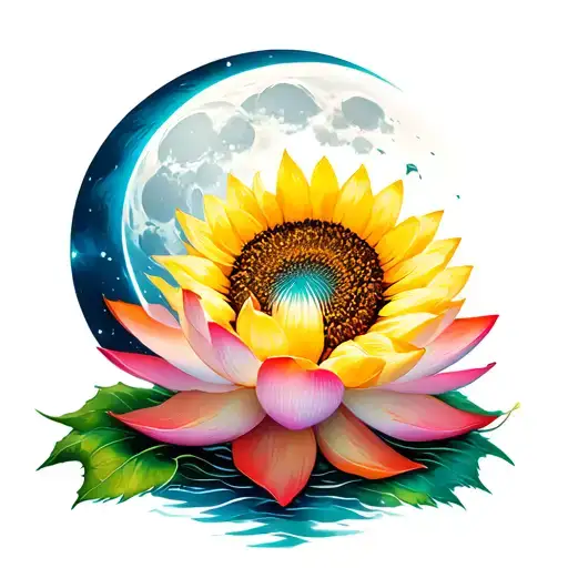 Lotus Flower With Sunflower And Moon