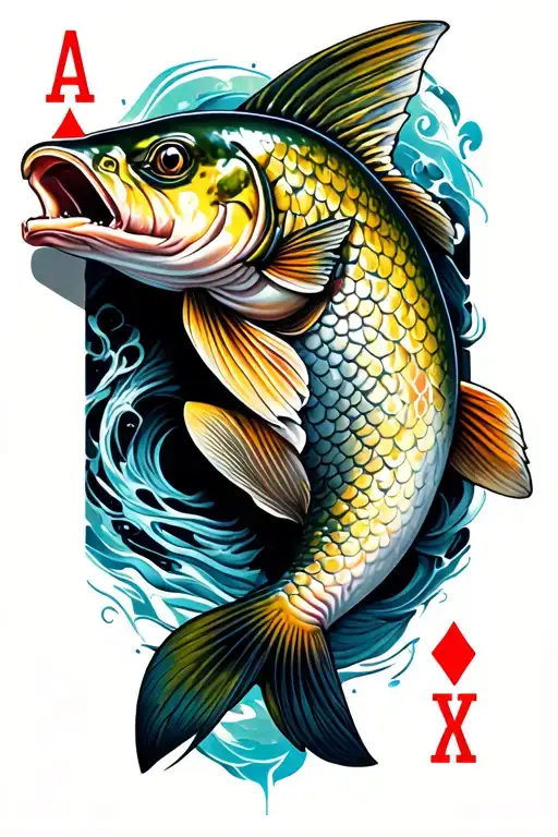 A Cyberpunk Tattoo Of An Ace Card But Of A Carp