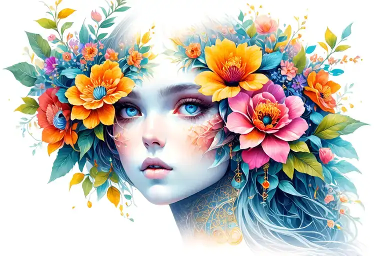 Gemini Sign With A Female Protector & Beautiful Flower Design