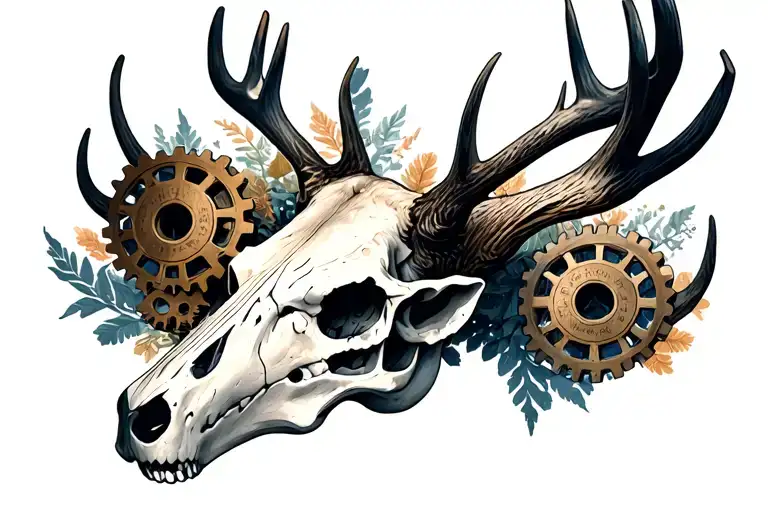 Deer Skull With Gears