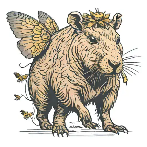 Capybara With A Bee Flying