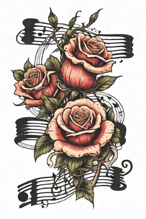 A Rose Intwined With Music Notes Surrounded By The Sky