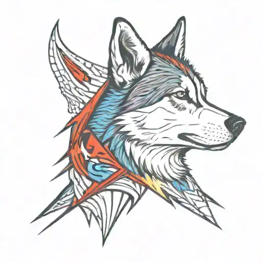 Outline Of A Husky Face With David Bowie's Red And Blue Lightning Bolt In Front