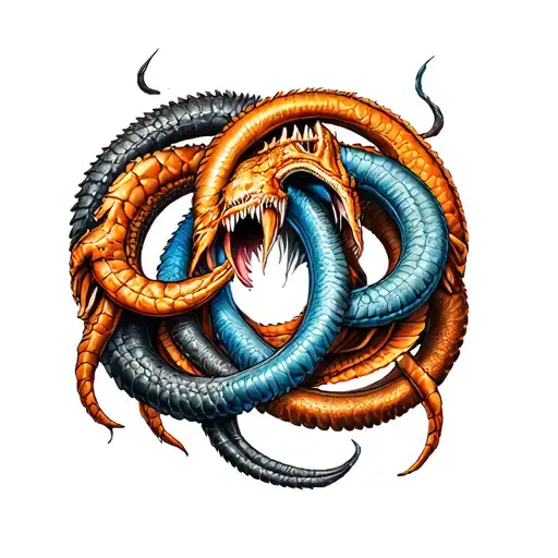Three Ouroboros Eating Their Tales Creating A Circle Of Life