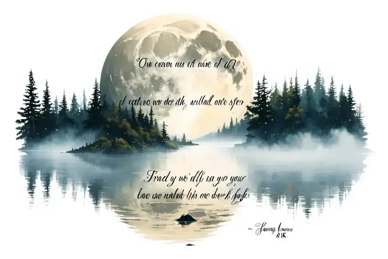 Moon With Nibble Quote Over A Lake Foggy