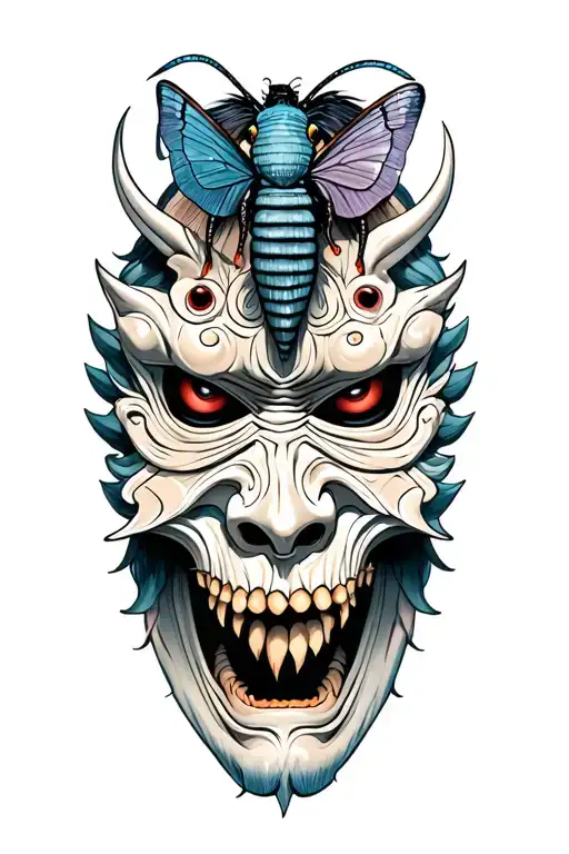 Oni Mask With Death Moth Half Sleeve