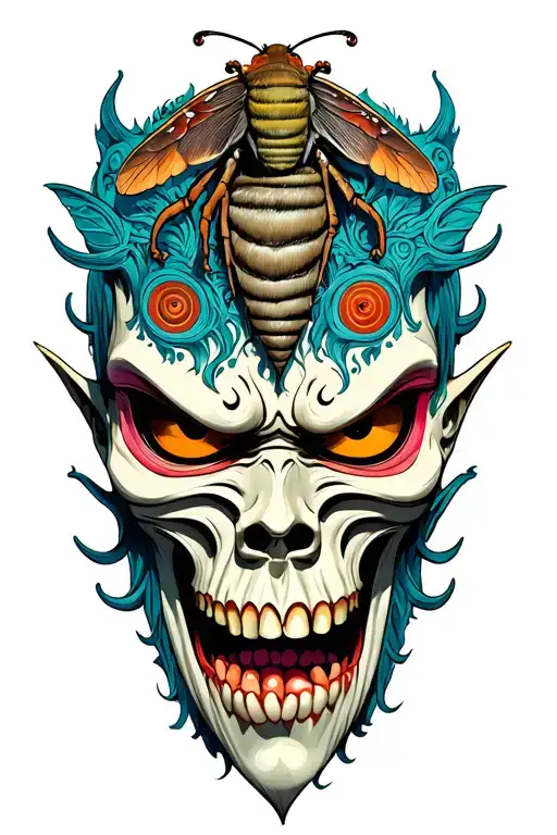 Oni Mask With Death Moth Half Sleeve