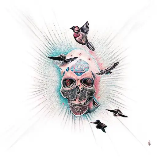 Tribal Tattoo With Birds In The Background