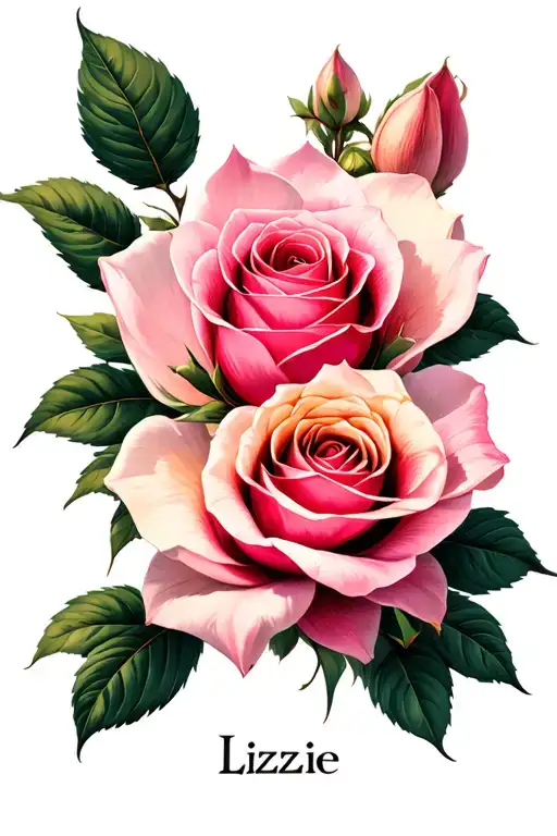 Rose And Magnolia Flower And Name Lizzie