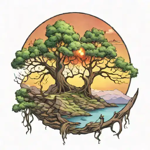 Lord Of The Rings Trees Colors Sunset