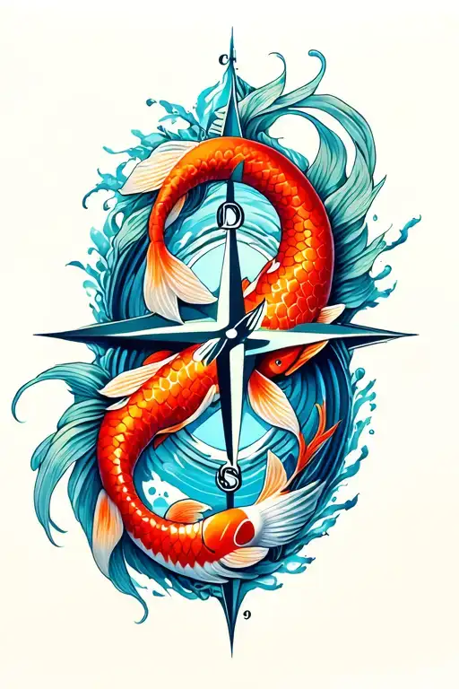 Infinity Symbol With Koi Fish And A Compass Through The Middle