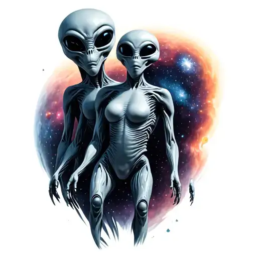 Grey Aliens Surrounded By Universe