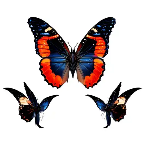 Red Admiral Butterfly Tattoo With 3 Pairs Of Winds As If She Is Flying