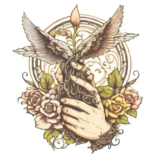 Praying Hands Vines Simple Flower Intertwined Representing The Client's