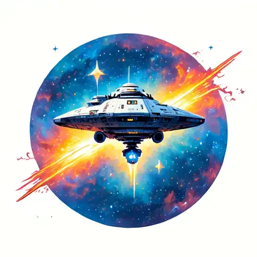 Spaceship Flying Through Stars