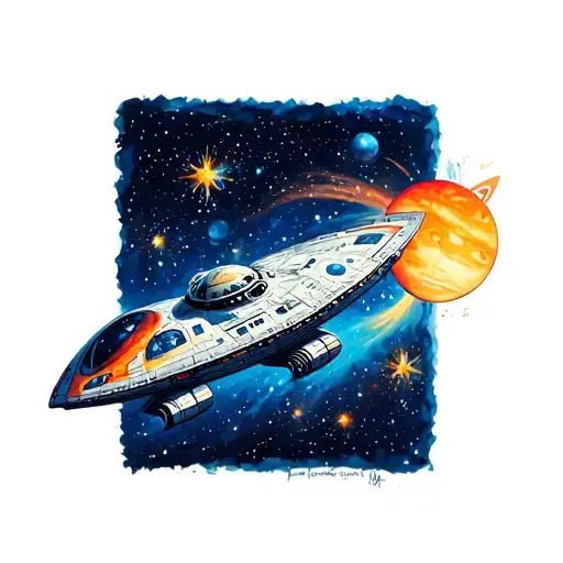 Spaceship Flying Through Stars With Planets