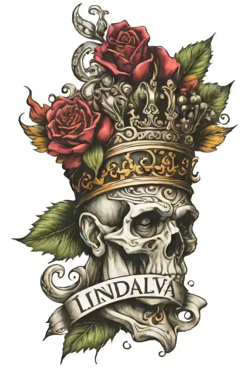 Male Tattoo With Crown And The Name Lindalva