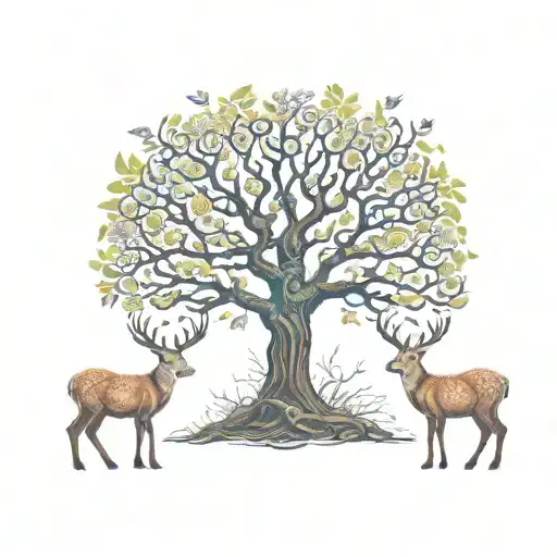 Tree Of Life With Deer Standing