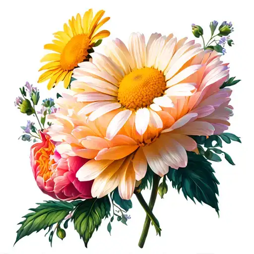 Daisy Flower And A Peony Flowers Wrapped