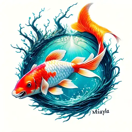Koi Fish With Name Mikayla And The Tree Of Life Tree