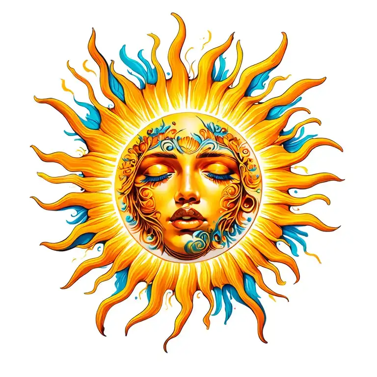 On A Foot Sun With A Face That Goes Up The Calf With Beautiful Designs