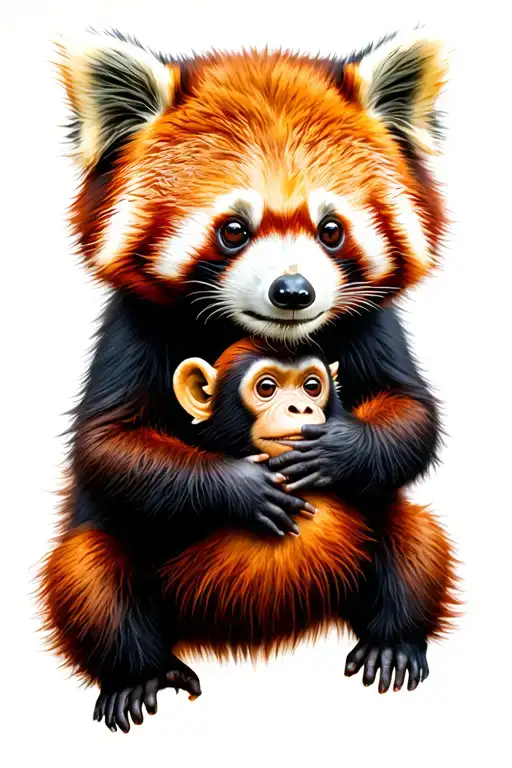 Red Panda Hugging A Pocket Monkey