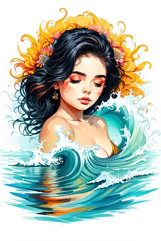 Women Coming Out Of Water Waves