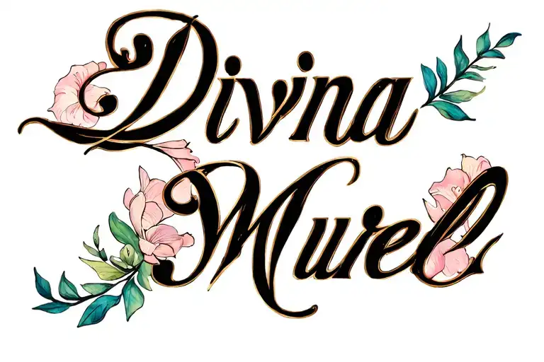 Name Tattoo Design Incorporating The Name Divina Muriel In Cursive Writing