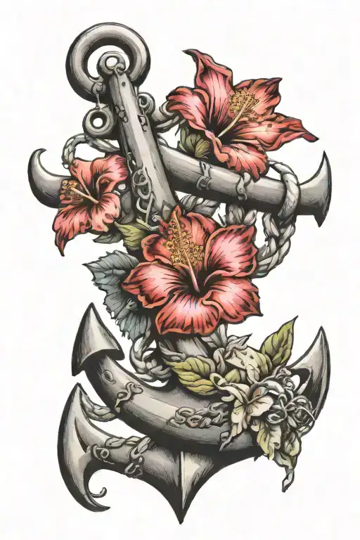 Anchor With Hibiscus Flower Blooming