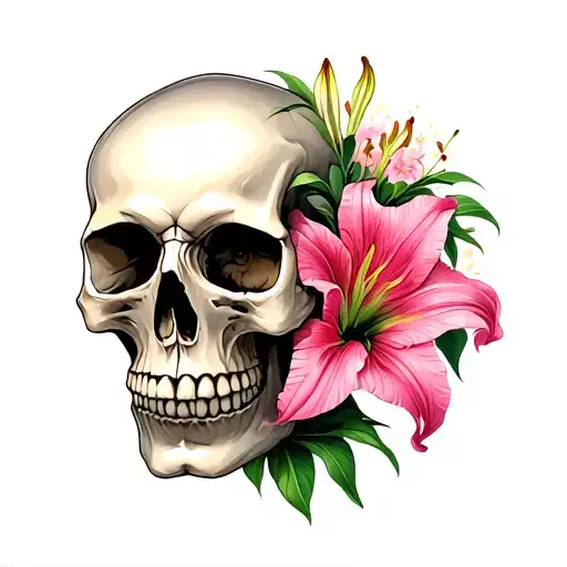 Skull And Pink Lilly Sun Flower