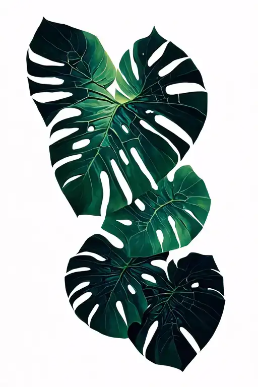 Monstera Leaves With Kintsugi Cracks Overlaying It