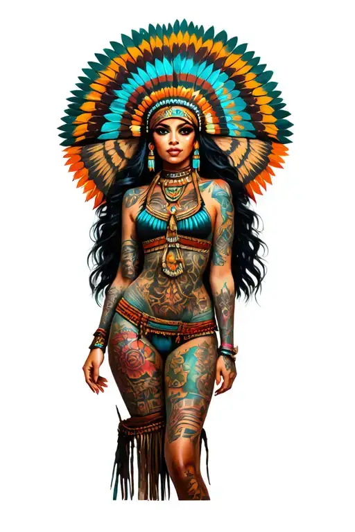 Aztec Girl As A Pinup Girl With Tattoos Full Body Figure