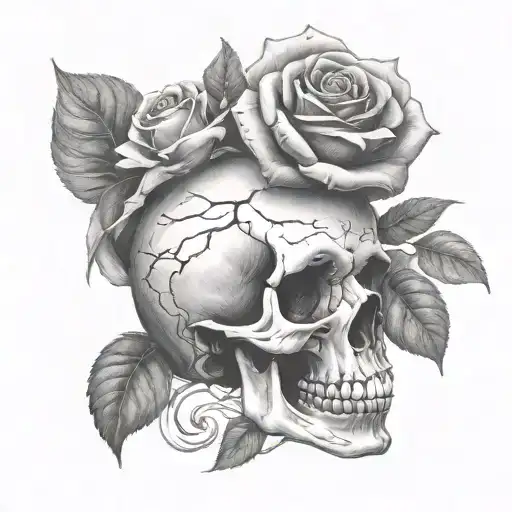Skull And Roses Growing Same Branch