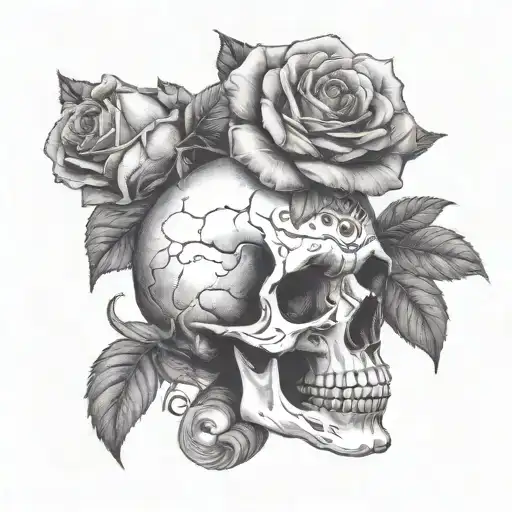 Skull And Roses Growing Same Branch