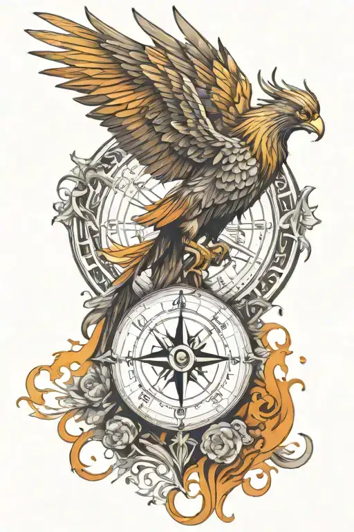 Phoenix With Compass Surrounded