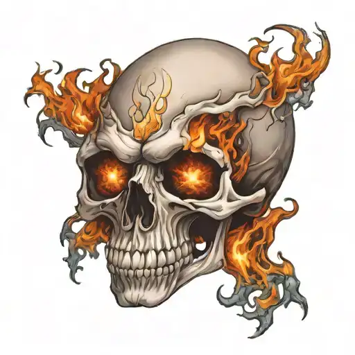 Skull With Fiery Eyes On Shoulder