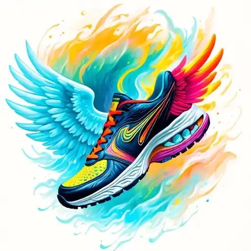 Running Shoe And Wings Flying