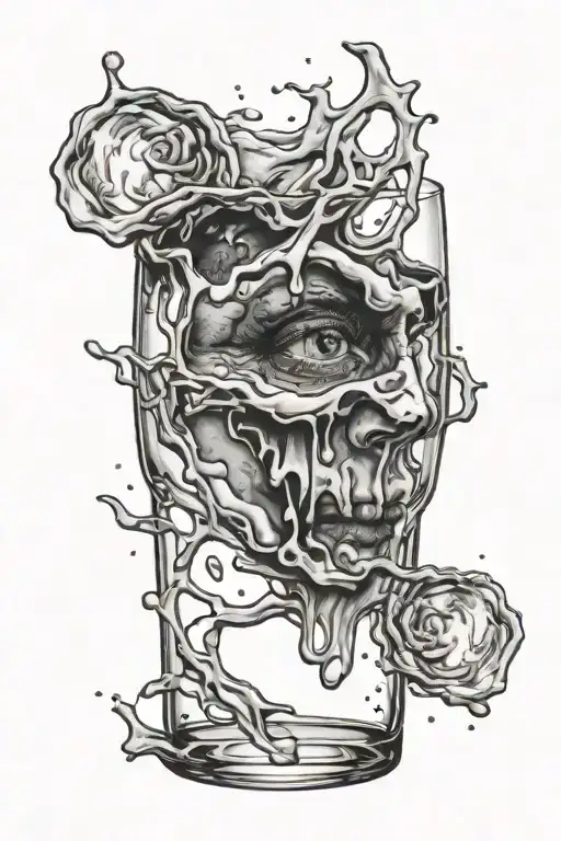 Black And White Face Melting Into A Glass