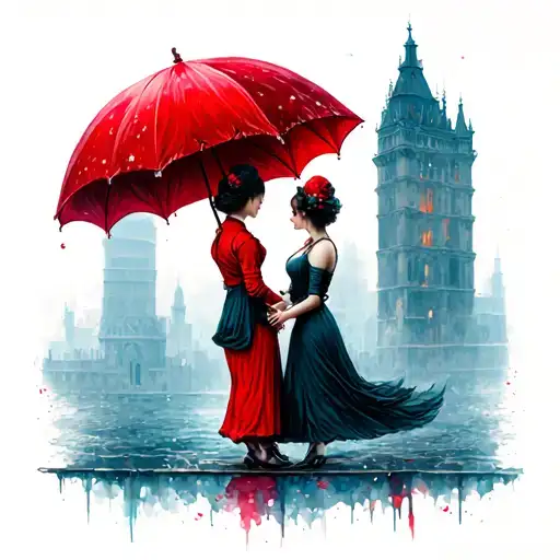 Small Tattoo With Two Ladies With A Red Umbrella