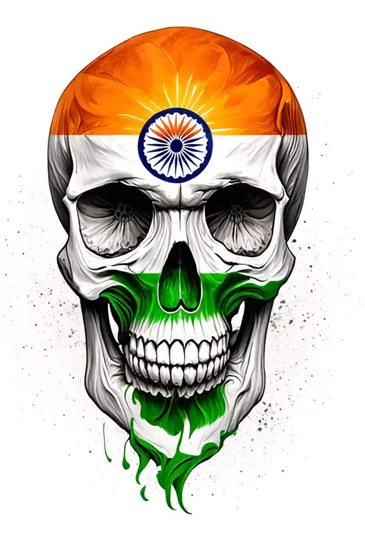 India And Nepal Flag Skull