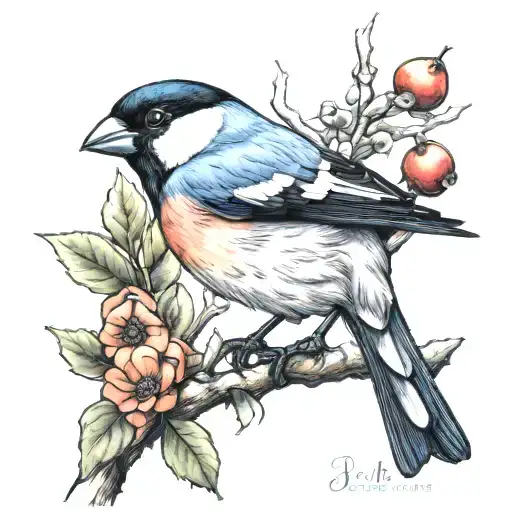 Bullfinch On A Branch Old School