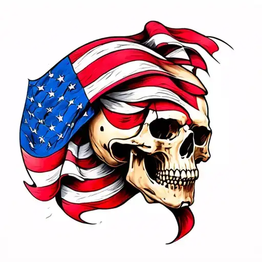 Skull And American Flag Intertwined