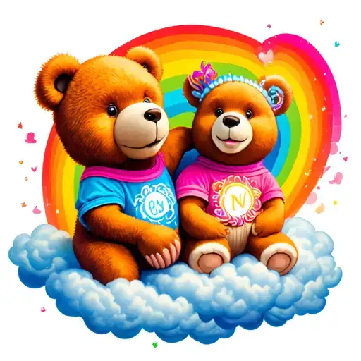 Funshine Bear And Cheer Bear Sitting On Clouds With A Rainbow Between Them