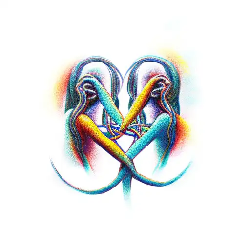 Two Intertwined Female Figures In An Abstract Art Style