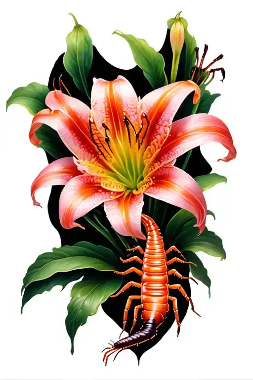 Spider Lily Flower With Centipede And Black Background